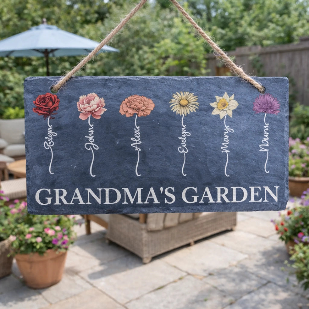 Grandmas garden personalized birth flower slate garden sign mothers day gift for grandparents