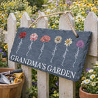 Personalized birth flower slate garden sign rustic outdoor floral marker mothers day gift for grandparents