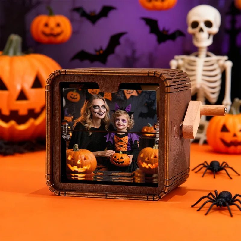 Custom 16 Halloween Photos Music Flipbook Frame Animation Machine Mechanical Hand - cranked Photo Album with Light Unique Halloween Gifts - DiyGiftly