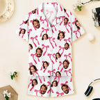 Custom 2 Faces Short Sleeve Pajama with Bowknot Pattern Prints Valentine's Day Gift for Her - DiyGiftly