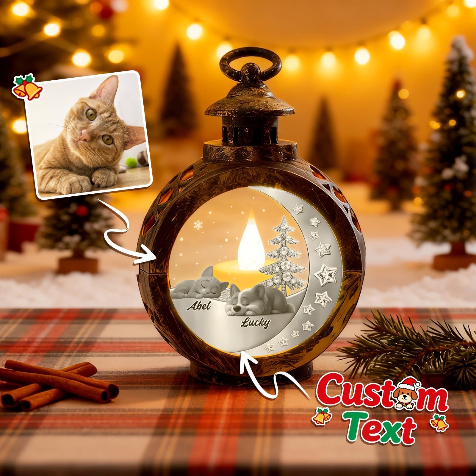 Custom 2 Pets Photo into Cartoon Style Ornament – Personalized Pet Name Christmas Gift for Pet Lovers - DiyGiftly