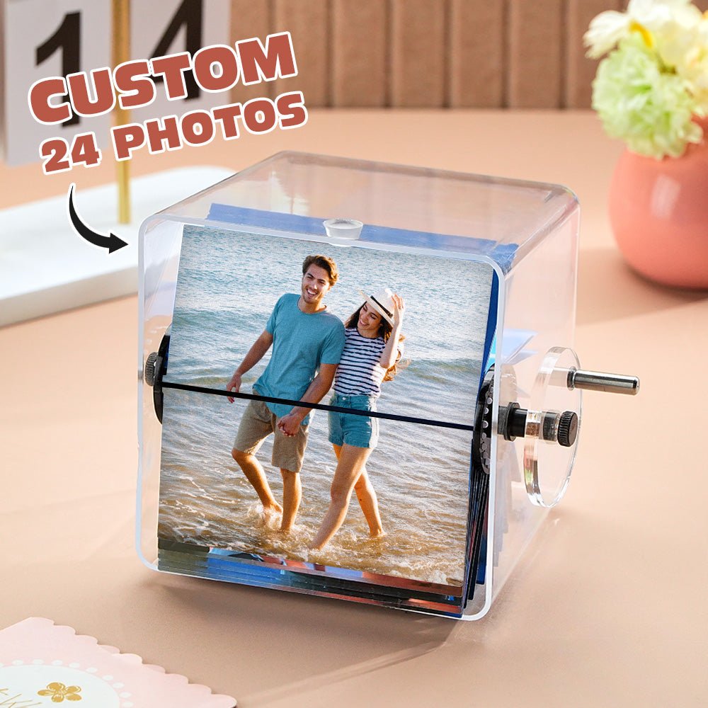 Personalized 24 Photo Album Hand Crank Animation Memory Box 1st Year Anniversary Gift