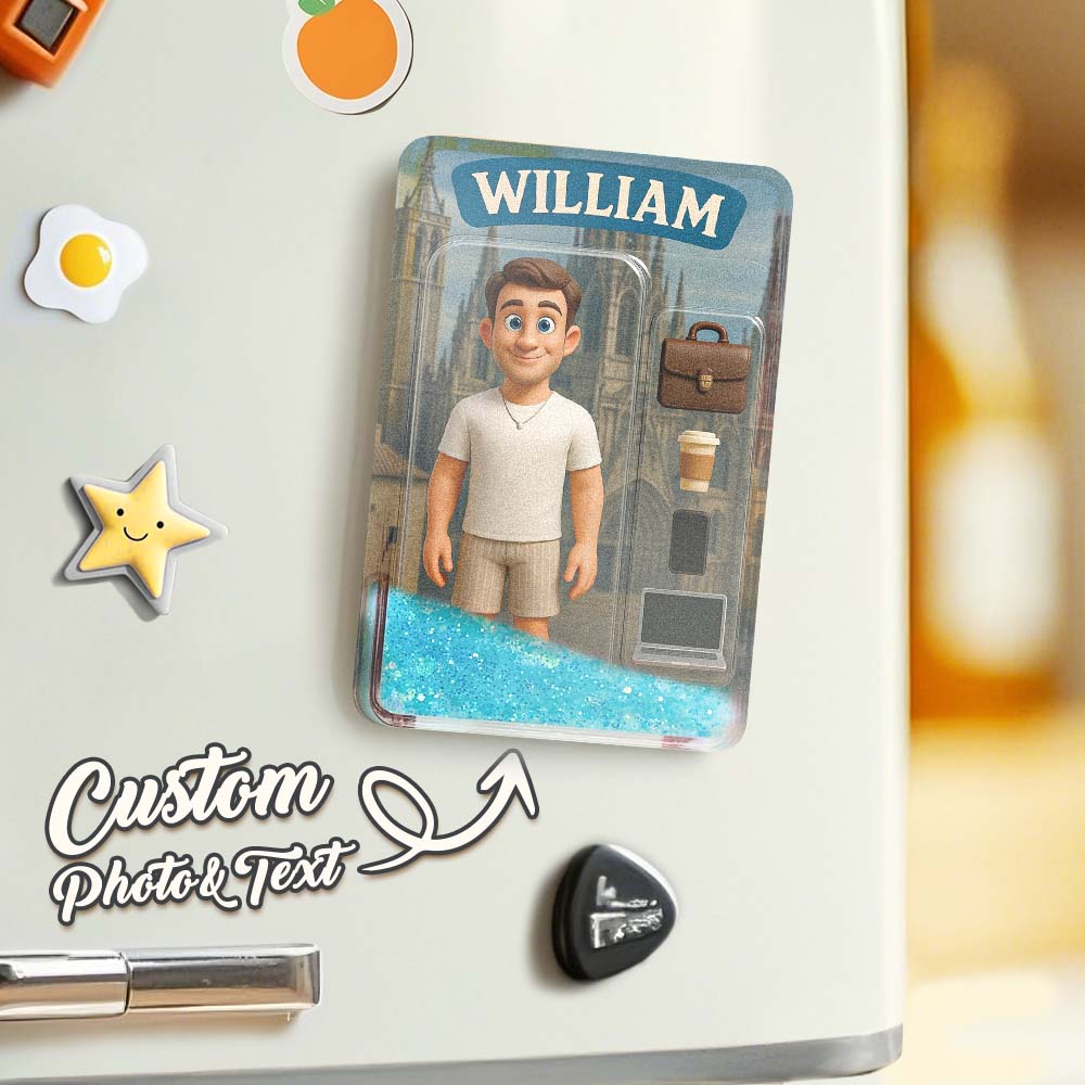 Custom 3D Effect Action Figure Pack Packaging Toy Box Style Art Gift Personalized Quicksand Fridge Magnet Gift for Father - DiyGiftly