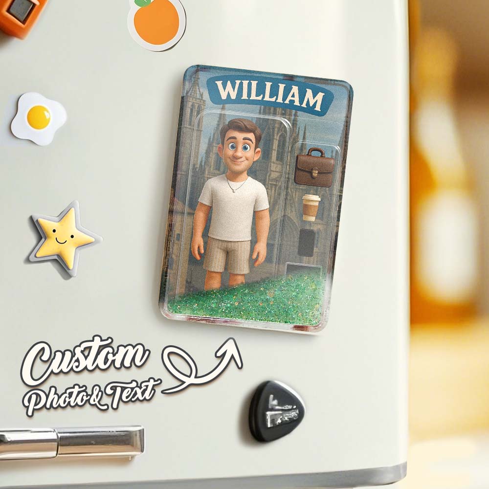 Custom 3D Effect Action Figure Pack Packaging Toy Box Style Art Gift Personalized Quicksand Fridge Magnet Gift for Father - DiyGiftly