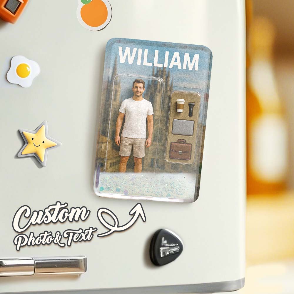 Custom 3D Effect Action Figure Pack Packaging Toy Box Style Art Gift Personalized Quicksand Fridge Magnet Gift for Father - DiyGiftly