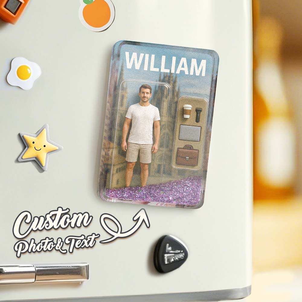 Custom 3D Effect Action Figure Pack Packaging Toy Box Style Art Gift Personalized Quicksand Fridge Magnet Gift for Father - DiyGiftly