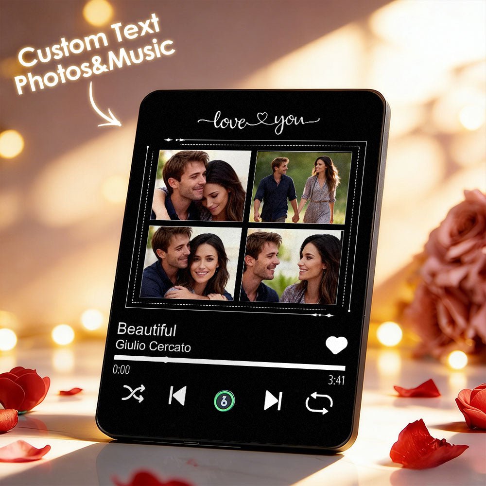 Custom 4 - Photo Music Plaque Personalized Music Plaque Can Play Songs Gift for Lover Valentines GIft - DiyGiftly