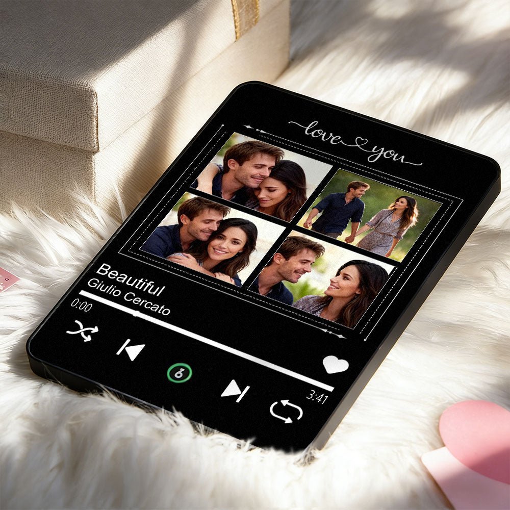 Custom 4 - Photo Music Plaque Personalized Music Plaque Can Play Songs Gift for Lover Valentines GIft - DiyGiftly
