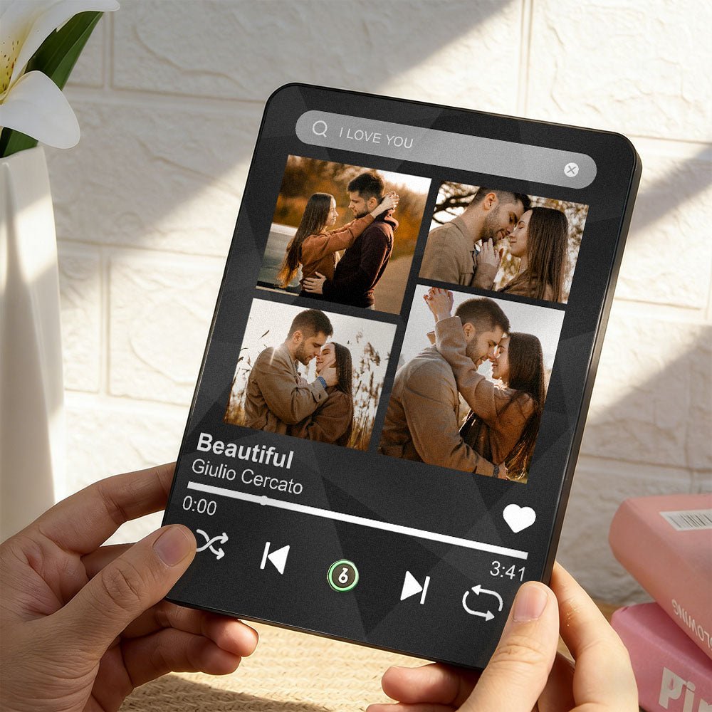 Custom 4 Photos Music Plaque Personalized Text Music Plaque Can Play Songs Gift for Lover Valentines GIft - DiyGiftly