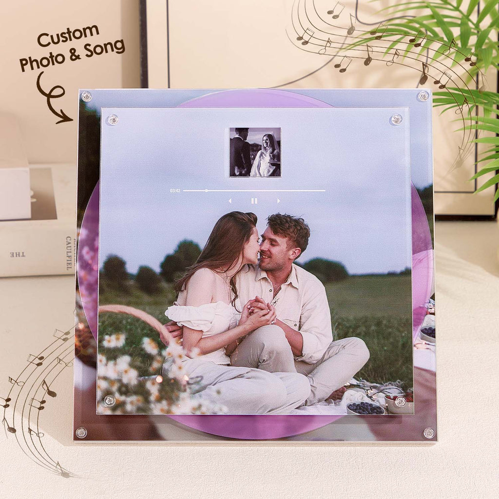 Custom Acrylic Music Photo Frame with Rotating Disc 9 Photos & Songs Personalized MP3 Voice Gift Christmas Gifts - DiyGiftly