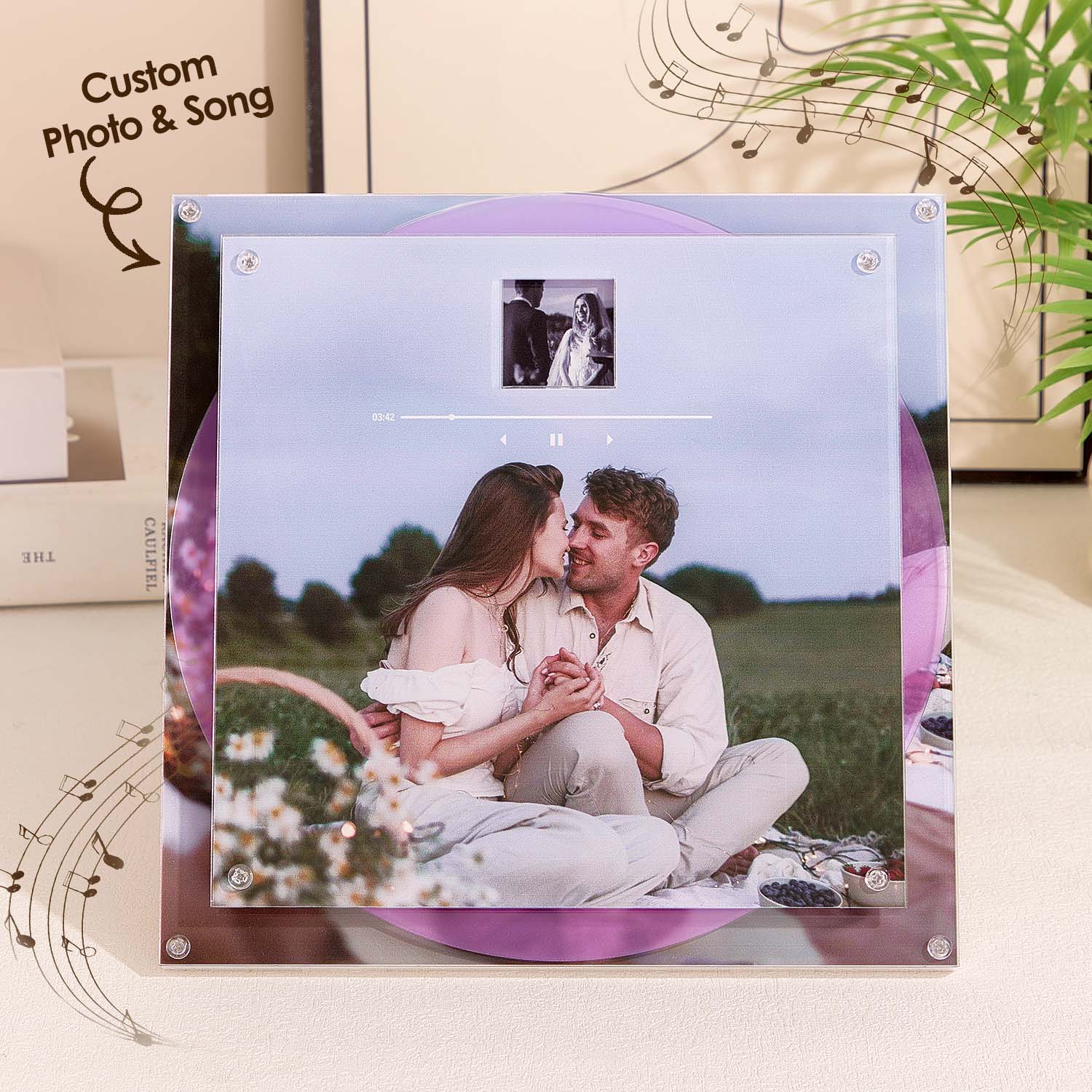 Custom Acrylic Music Photo Frame with Rotating Disc 9 Photos & Songs Personalized MP3 Voice Gift Christmas Gifts - DiyGiftly