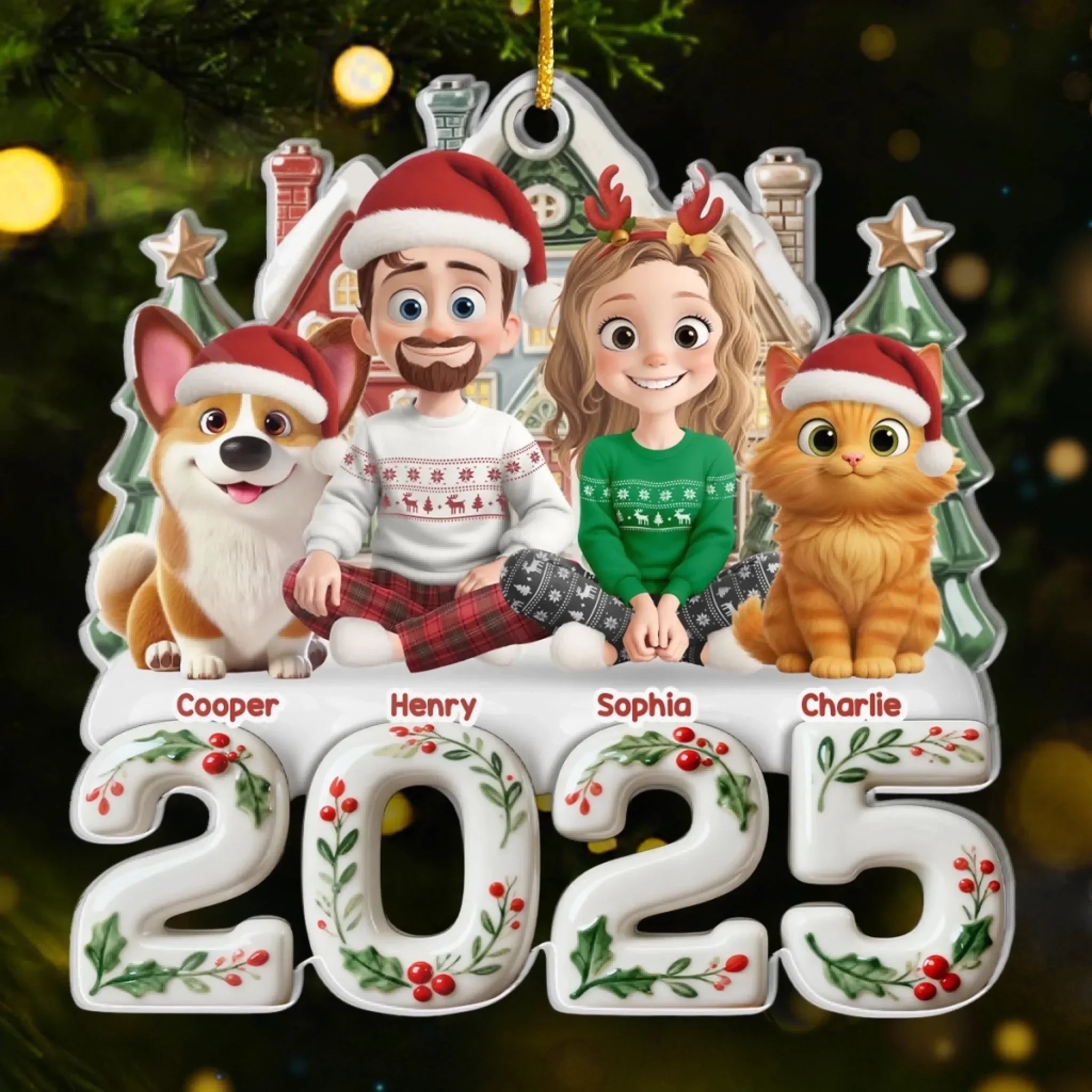 Custom Acrylic Ornament – Personalized Christmas & Birthday Gifts for Family, Dog and Cat Lovers – Unique Custom Photo Pet Ornament with Names, Message & Year – “Our Happy Place, Right Here” Holiday Tree Decoration for Home 1051408 - DiyGiftly