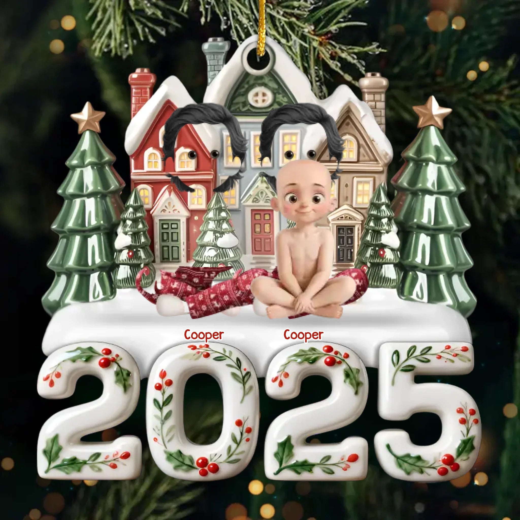 Custom Acrylic Ornament – Personalized Christmas & Birthday Gifts for Family, Dog and Cat Lovers – Unique Custom Photo Pet Ornament with Names, Message & Year – “Our Happy Place, Right Here” Holiday Tree Decoration for Home 1051408 - DiyGiftly