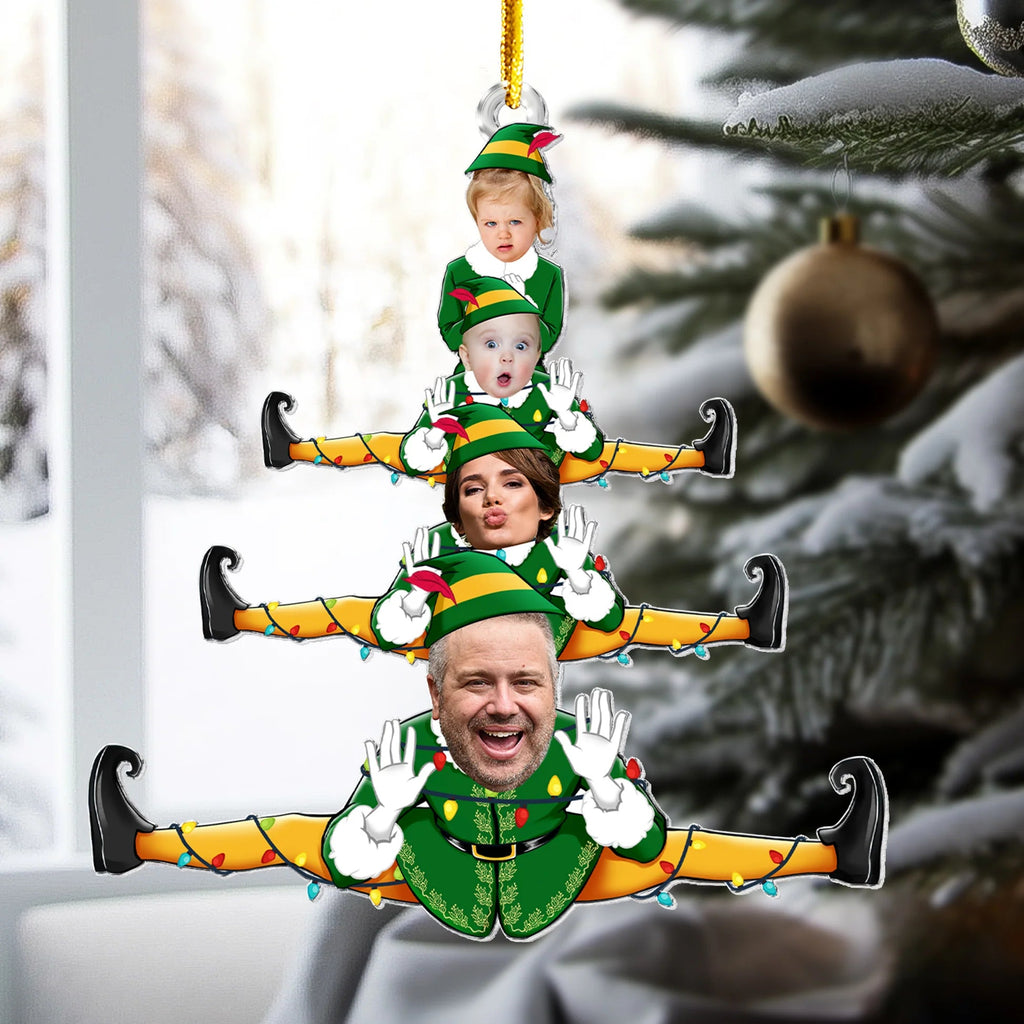Custom Acrylic Photo Ornament: Funny Elf Family Christmas Tree Decor, Personalized Gift with Family Photo & Names for Memorable Festivities 47279872 - DiyGiftly
