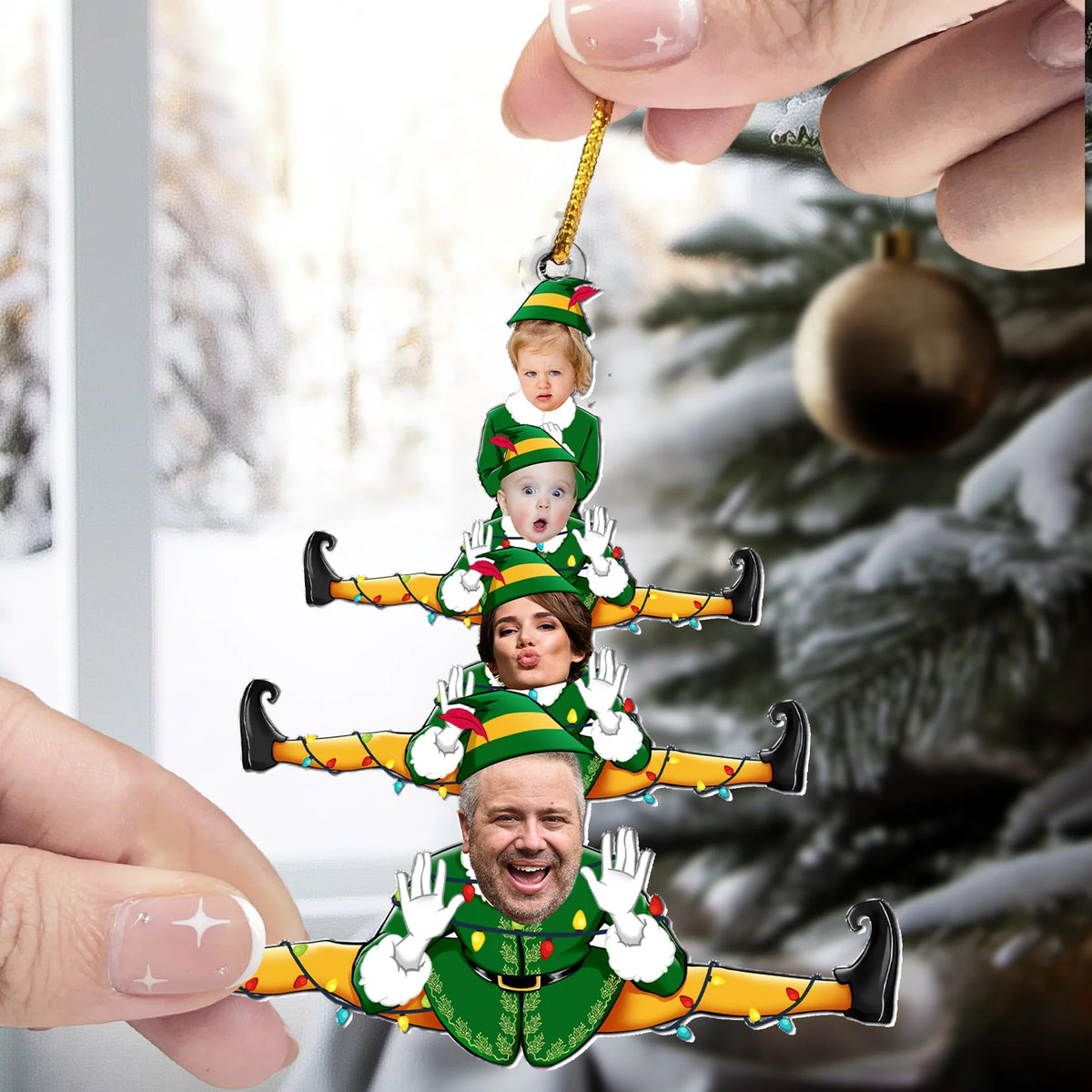Custom Acrylic Photo Ornament: Funny Elf Family Christmas Tree Decor, Personalized Gift with Family Photo & Names for Memorable Festivities 47279872 - DiyGiftly