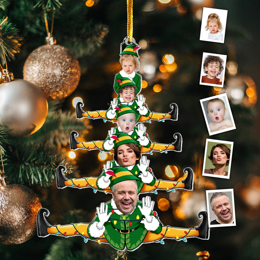 Custom Acrylic Photo Ornament: Funny Elf Family Christmas Tree Decor, Personalized Gift with Family Photo & Names for Memorable Festivities 47279872 - DiyGiftly