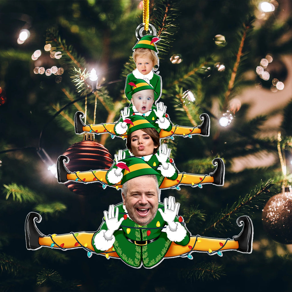 Custom Acrylic Photo Ornament: Funny Elf Family Christmas Tree Decor, Personalized Gift with Family Photo & Names for Memorable Festivities 47279872 - DiyGiftly
