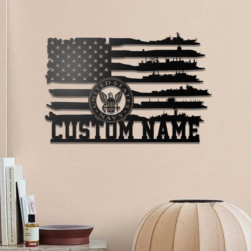 Custom American Flag and Navy Ship Metal Emblem – Personalized Patriotic Wall Art, Military or Veteran Home Decor Gift 63583232 - DiyGiftly