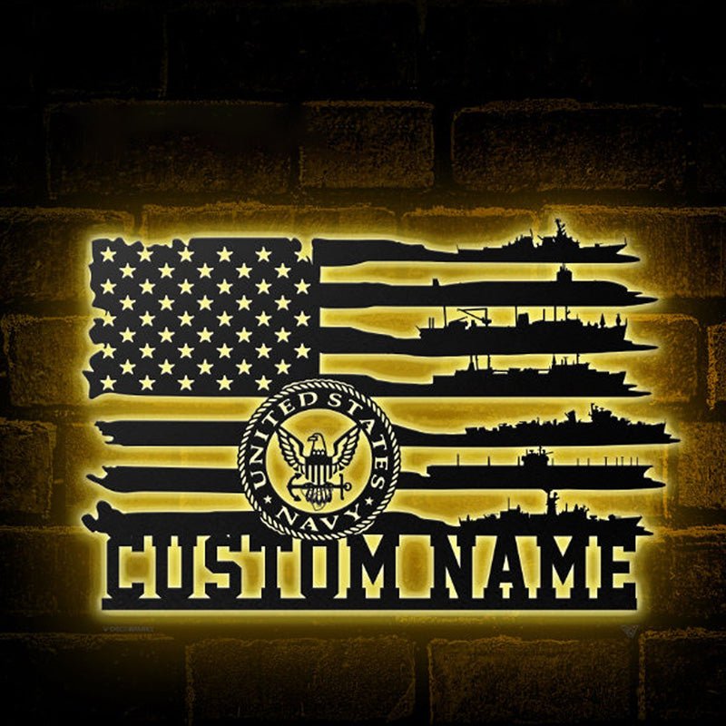 Custom American Flag and Navy Ship Metal Emblem – Personalized Patriotic Wall Art, Military or Veteran Home Decor Gift 63583232 - DiyGiftly