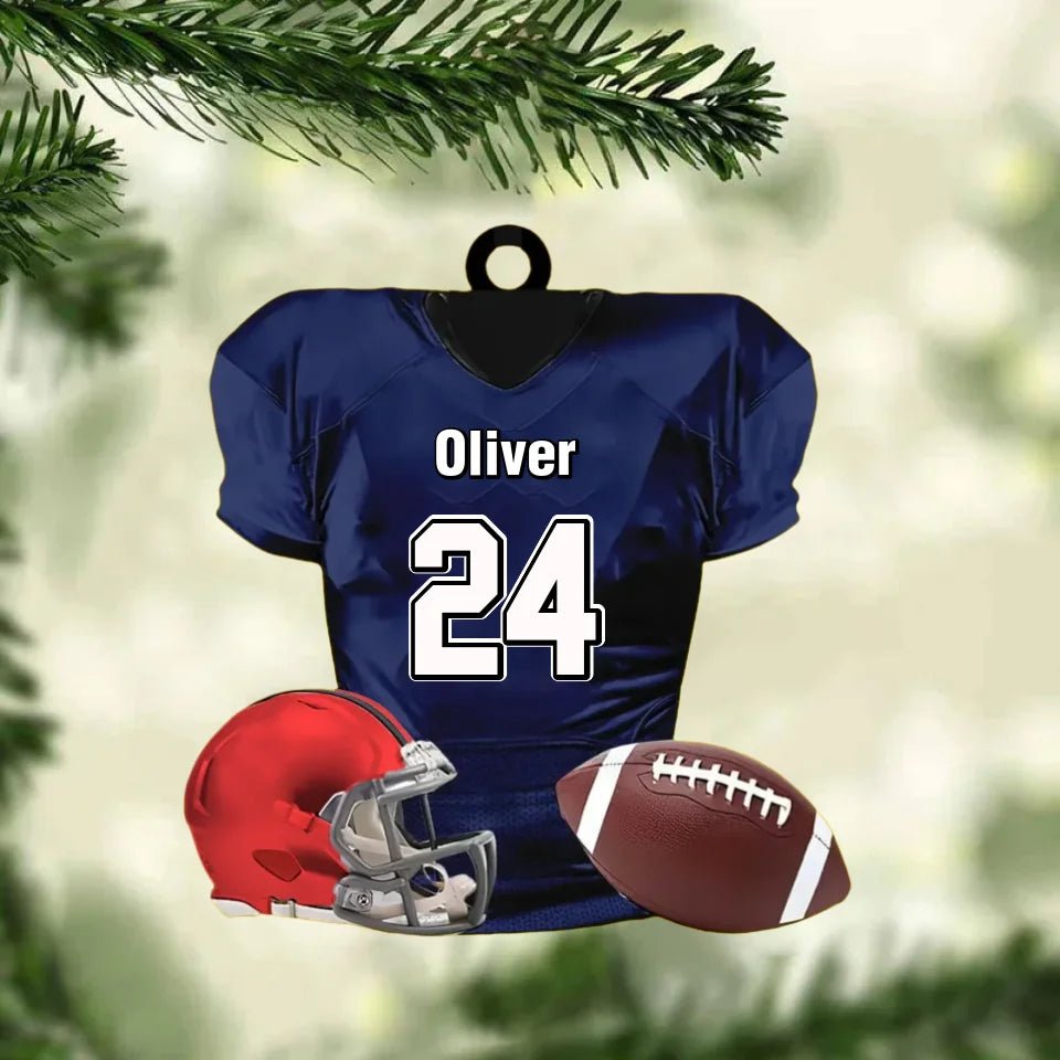 Custom American Football Jersey Ornament, Football Helmet And Ball, Custom Name Ornamen, Custom Football Uniform, Love Football Ornament 737941 - DiyGiftly