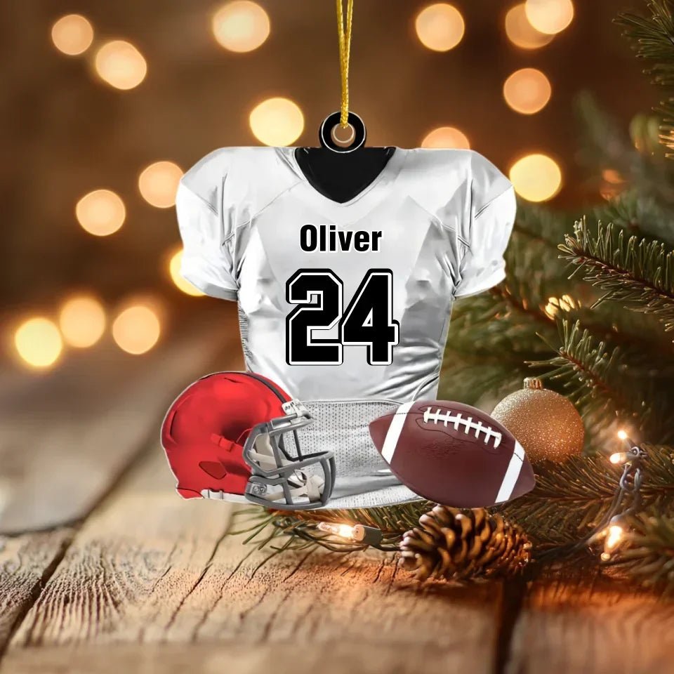 Custom American Football Jersey Ornament, Football Helmet And Ball, Custom Name Ornamen, Custom Football Uniform, Love Football Ornament 737941 - DiyGiftly