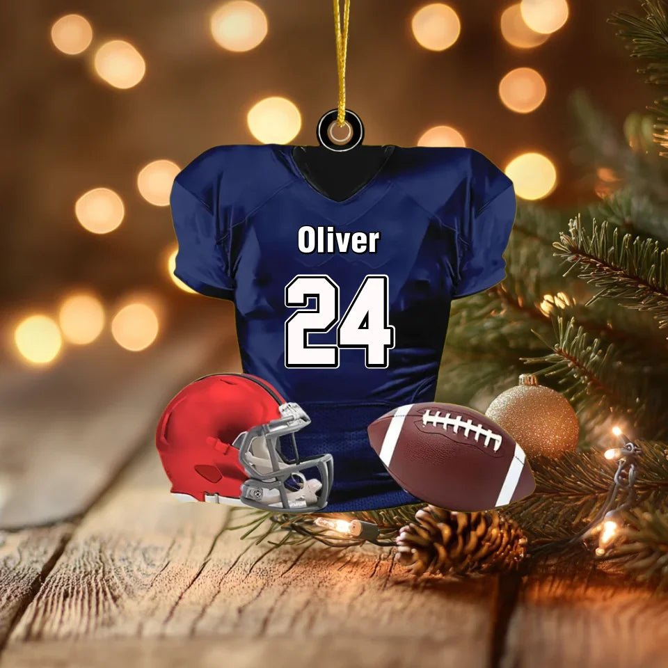 Custom American Football Jersey Ornament, Football Helmet And Ball, Custom Name Ornamen, Custom Football Uniform, Love Football Ornament 737941 - DiyGiftly
