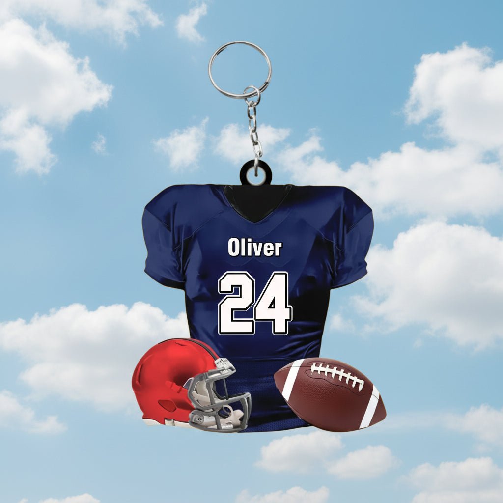 Custom American Football Jersey Ornament, Football Helmet And Ball, Custom Name Ornamen, Custom Football Uniform, Love Football Ornament 737955 - DiyGiftly