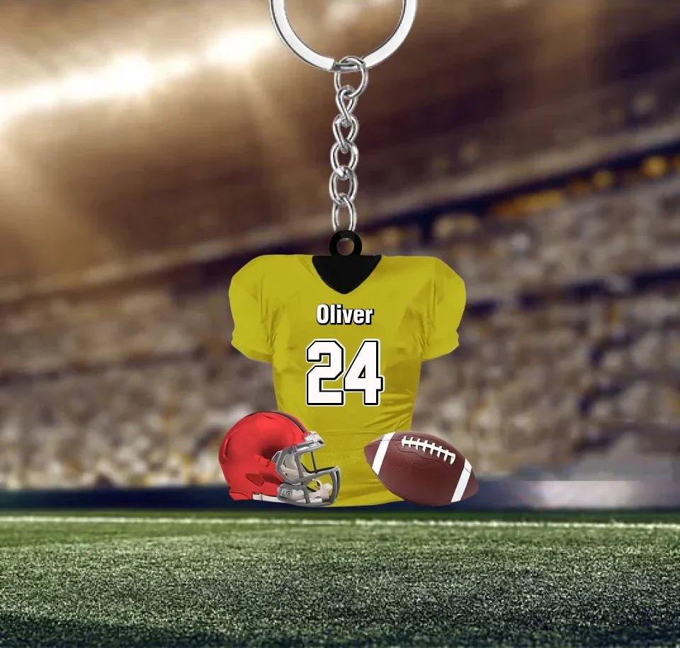 Custom American Football Jersey Ornament, Football Helmet And Ball, Custom Name Ornamen, Custom Football Uniform, Love Football Ornament 737955 - DiyGiftly