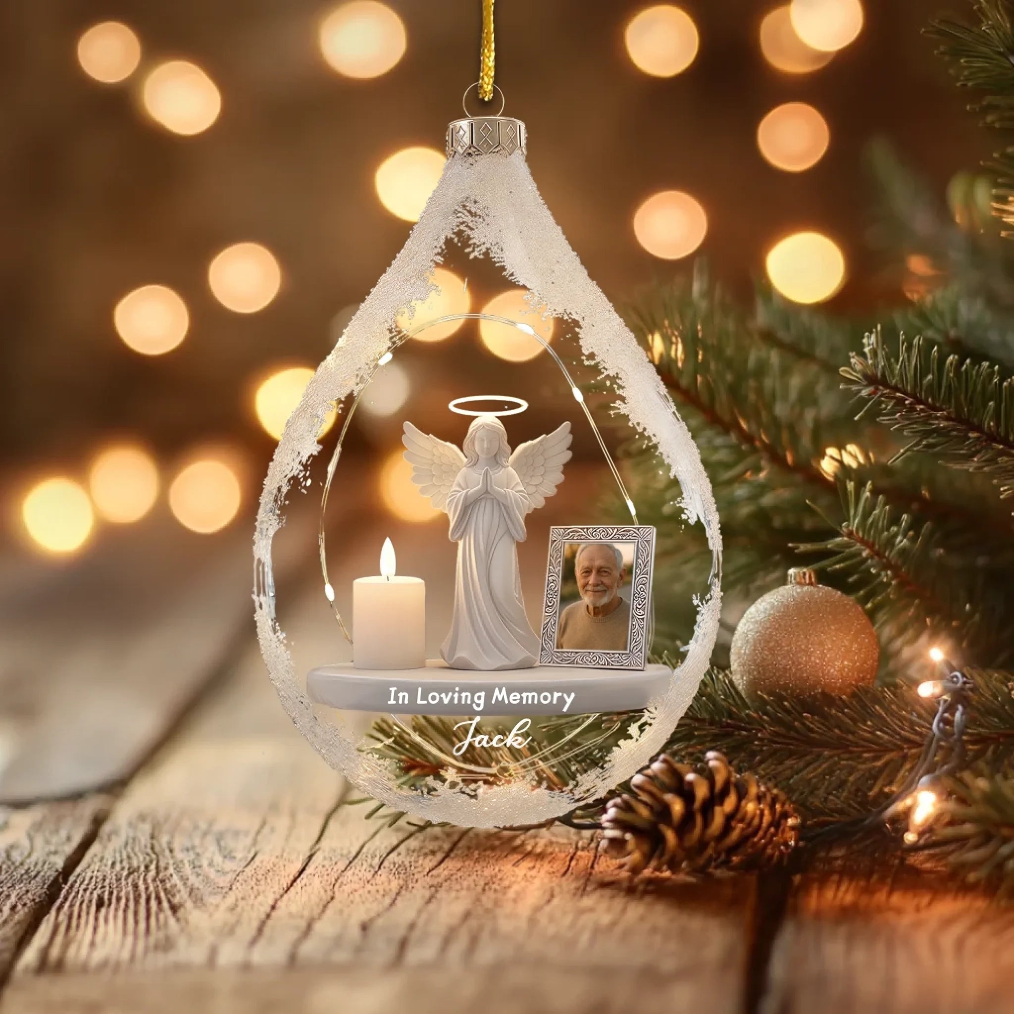 Custom Angel and Candle Ornament - Memorial Christmas Tree Decoration | Graphic Design 1063136 - DiyGiftly