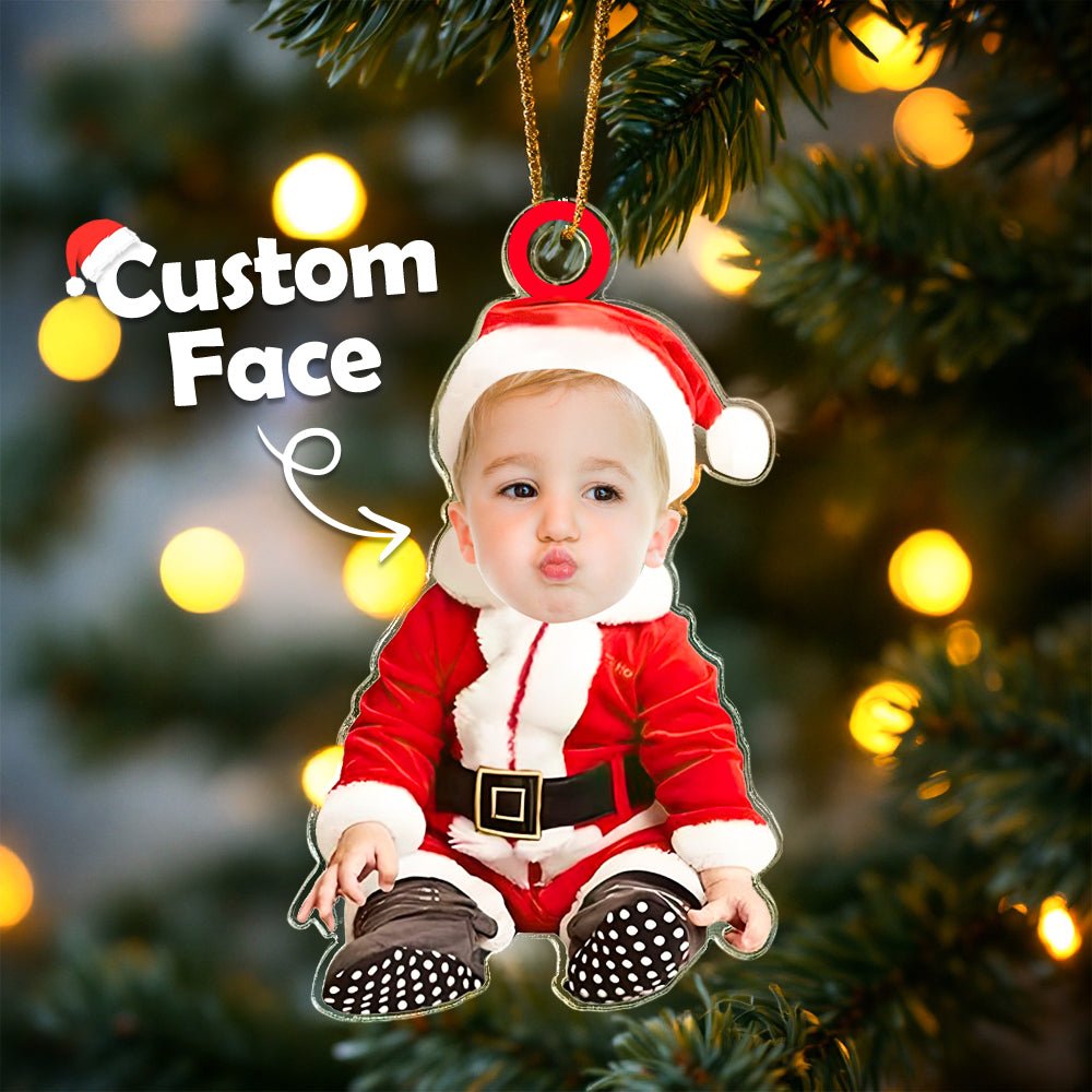 Custom Baby Face Santa Outfit Christmas Tree Ornament – Personalized Holiday Keepsake - DiyGiftly