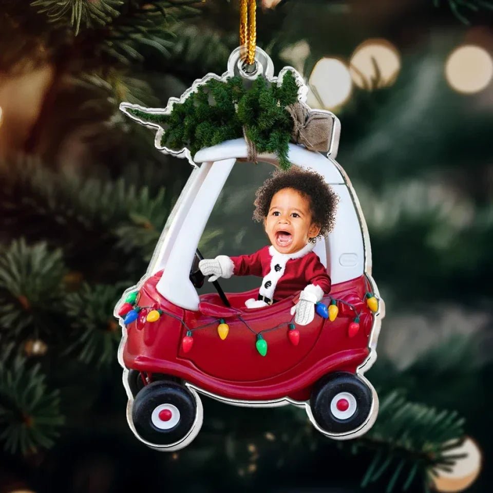 Custom Baby Kid In Car - Personalized Newborn Christmas Photo Ornament 682346 - DiyGiftly