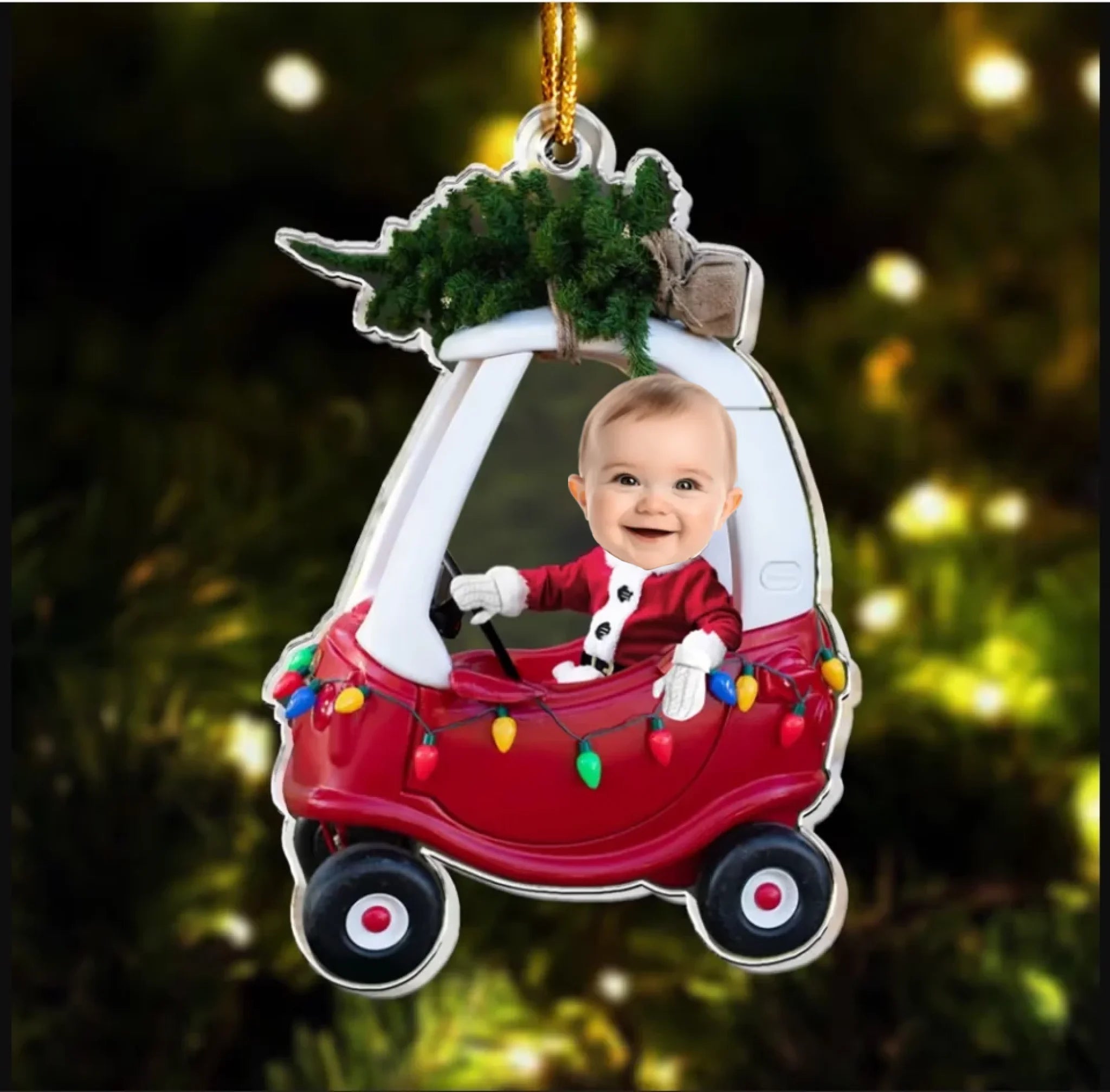 Custom Baby Kid In Car - Personalized Newborn Christmas Photo Ornament 682346 - DiyGiftly