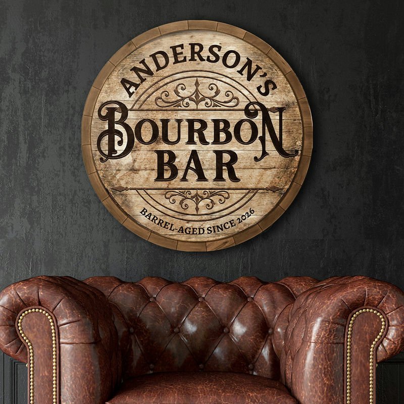 Custom Barrel Aged Whiskey Bar Wooden Sign – Personalized Engraved Name Wall Art, Home Bar, Man Cave, Kitchen & Game Room Decor, Whiskey Lover Gift, Housewarming Present, Rustic Pub Wall Decoration 90738176 - DiyGiftly