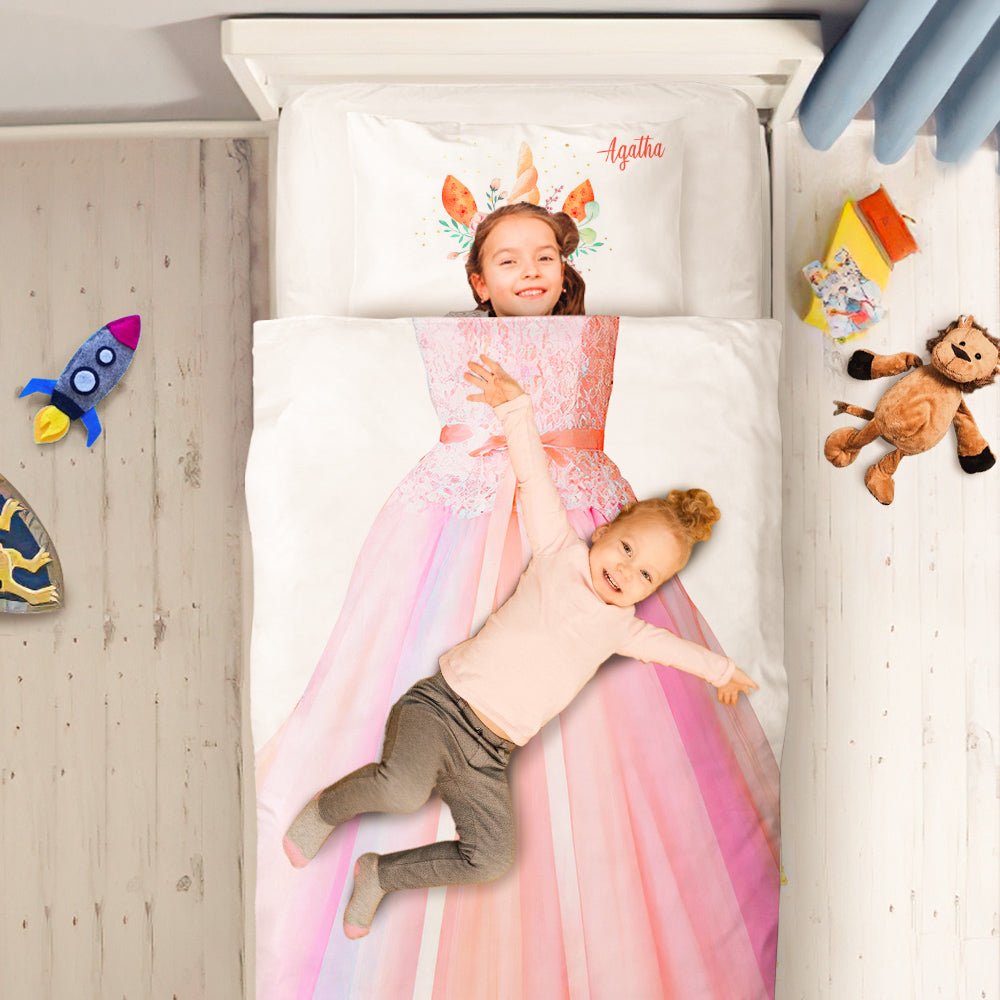 Custom Bedding Set 2 Pieces Princess Girls Duvet Cover Pillowslip with Name Cover Only (Insert Not Included) - DiyGiftly