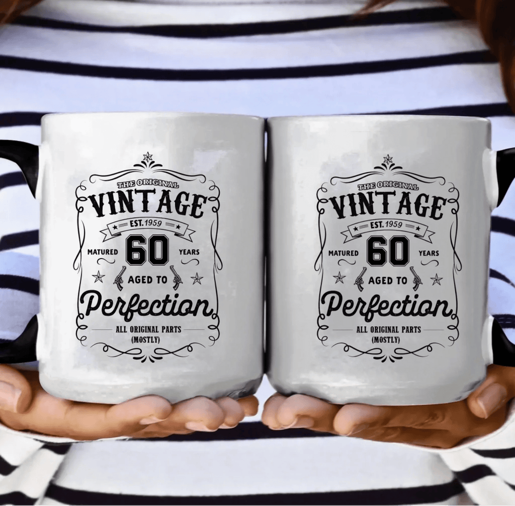 Custom Birthday White Ceramic Mug – Aged to Perfection, Vintage Birthday Gift 1112996 - DiyGiftly