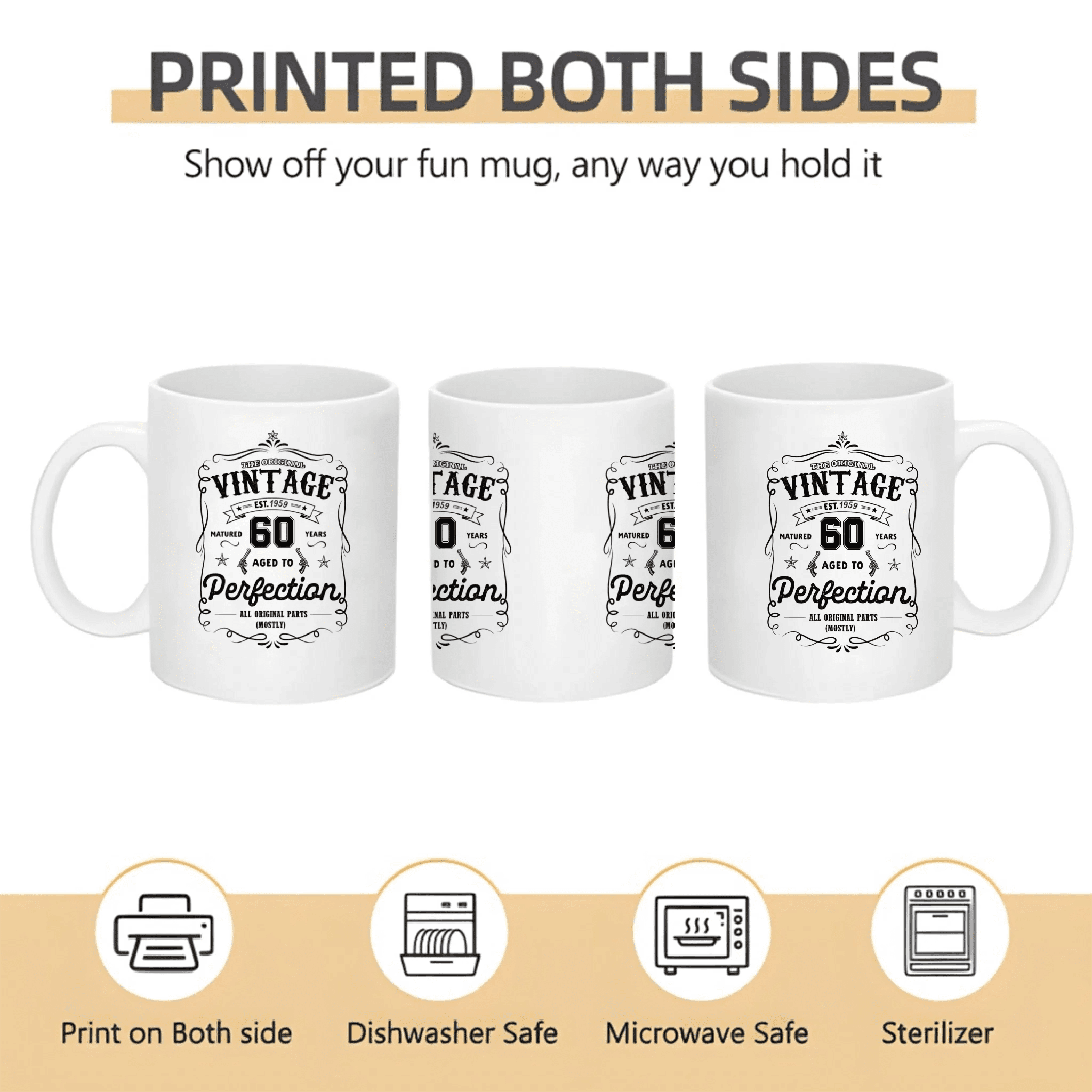 Custom Birthday White Ceramic Mug – Aged to Perfection, Vintage Birthday Gift 1112996 - DiyGiftly