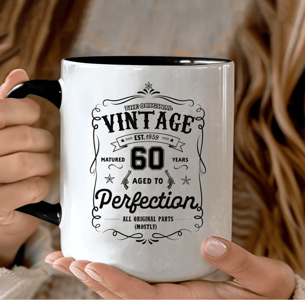 Custom Birthday White Ceramic Mug – Aged to Perfection, Vintage Birthday Gift 1112996 - DiyGiftly