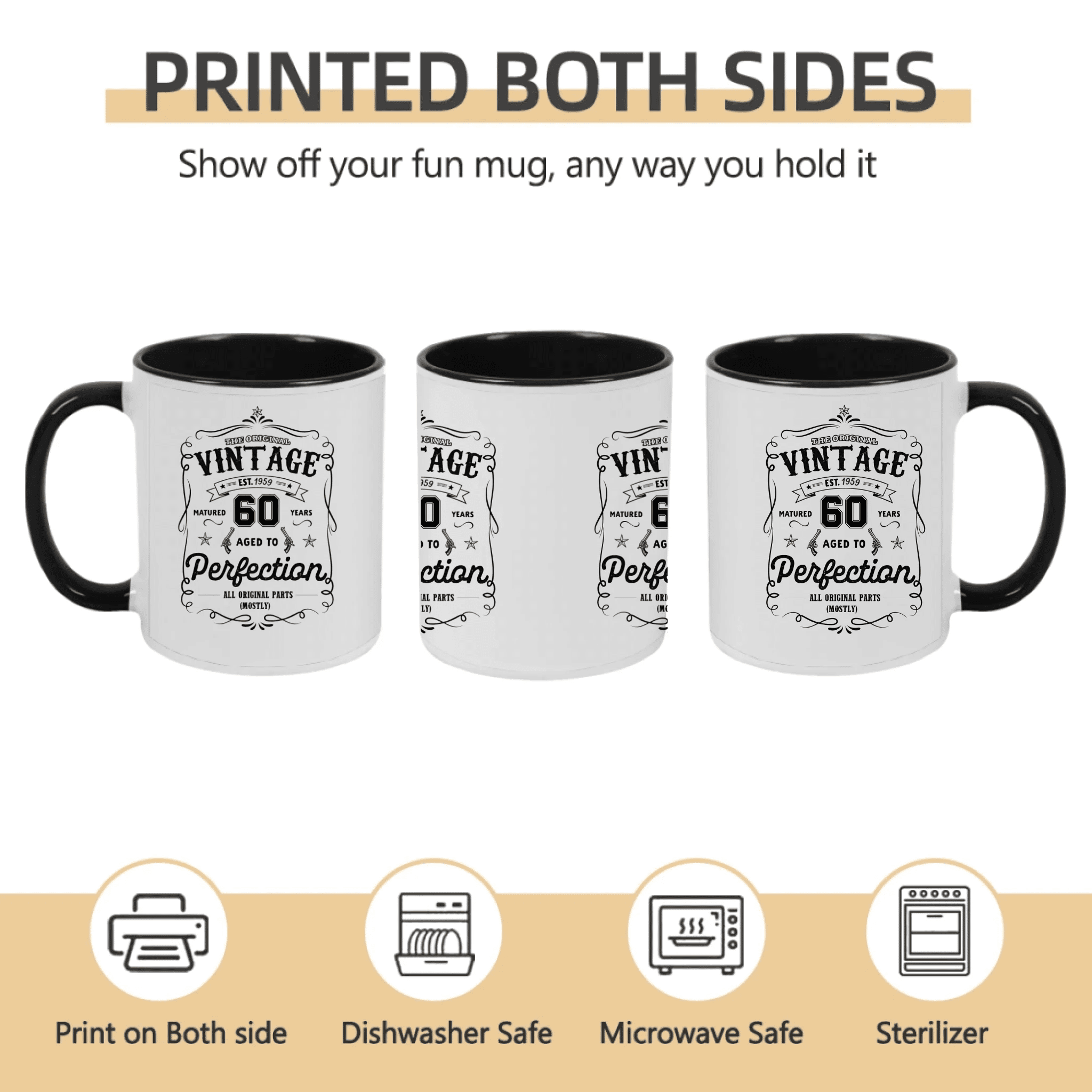 Custom Birthday White Ceramic Mug – Aged to Perfection, Vintage Birthday Gift 1112996 - DiyGiftly