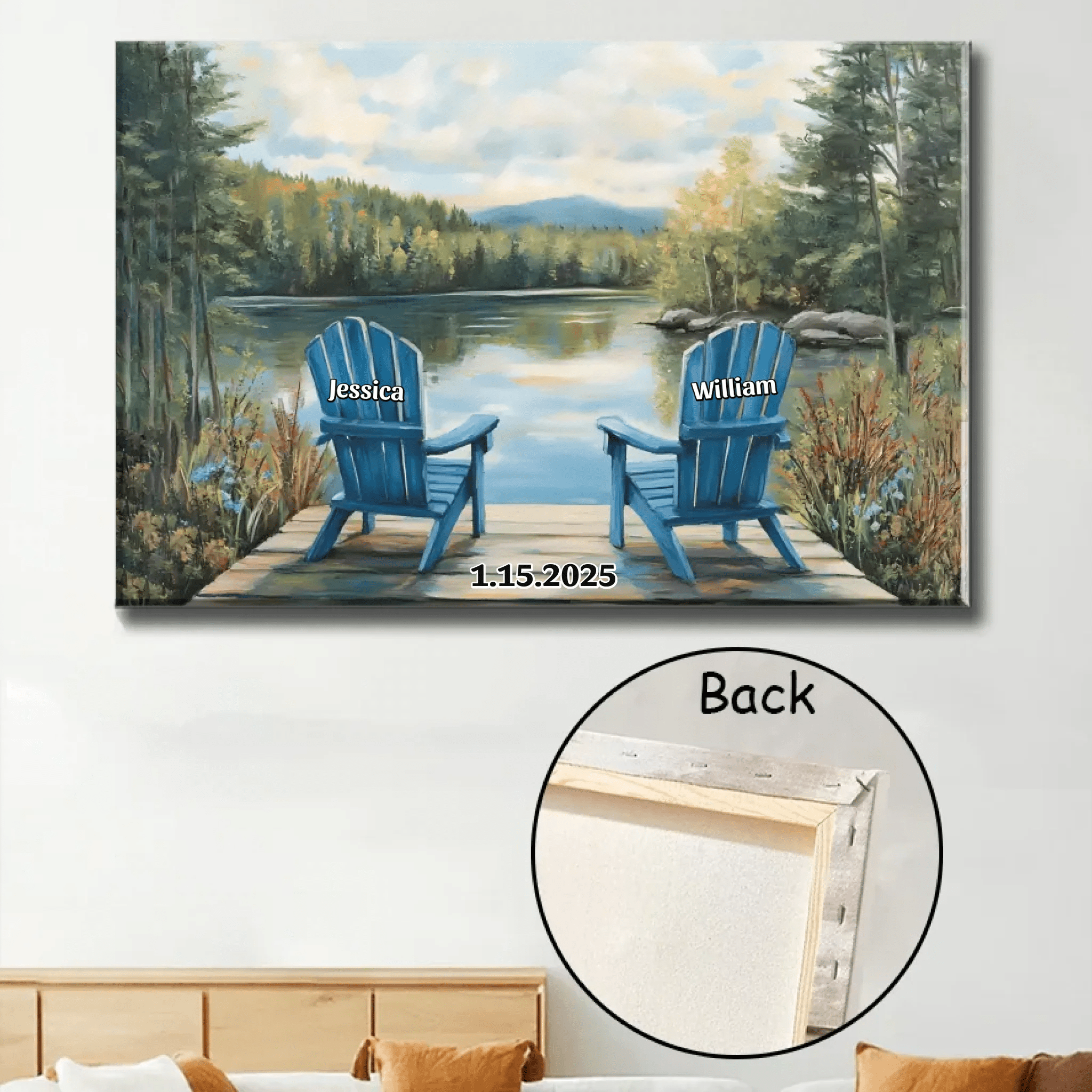Custom Canvas Prints Tranquil Lakeside Chair Valentine’s Wall Decor 761050 - DiyGiftly