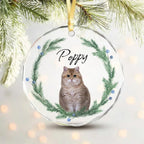 Custom Cat Christmas Photo For Cat Lovers Glass Circle Ornament 689031 - DiyGiftly