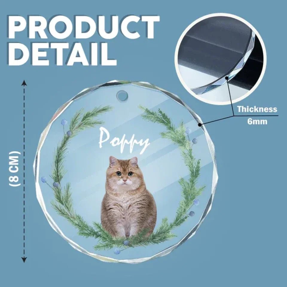 Custom Cat Christmas Photo For Cat Lovers Glass Circle Ornament 689031 - DiyGiftly