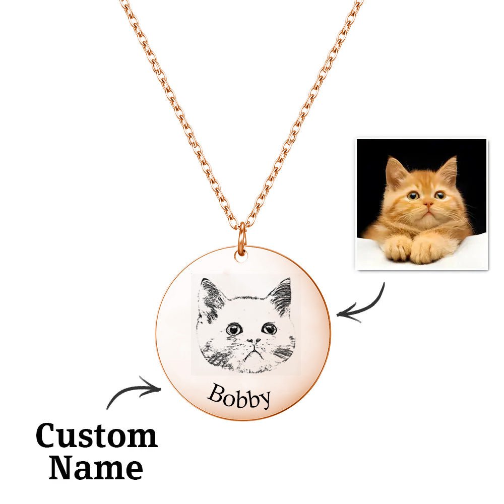 Silver Custom Photo and Name Heart Photo Necklace Loss of Cat Gift to Wear Close