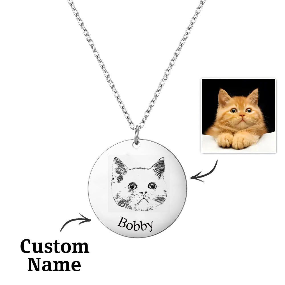 Silver Heart Photo Necklace Custom Photo and Name Double Engraved Pendant