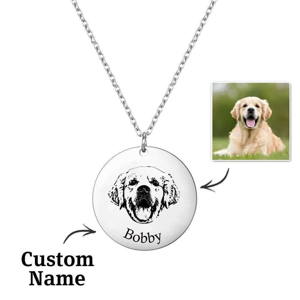 Heart Photo Necklace Double Engraved Pendant Custom Photo and Name Loss of Cat Gift to Wear Close Gold