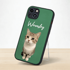 Custom Cat Photo Green iPhone Case with Text Protective Phone Case - DiyGiftly