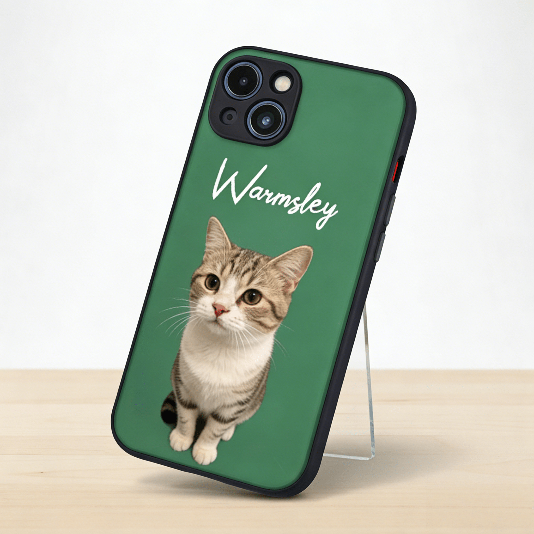 Custom Cat Photo Green iPhone Case with Text Protective Phone Case - DiyGiftly