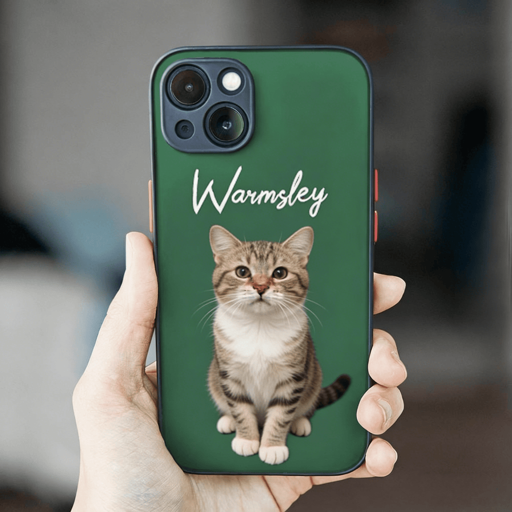 Custom Cat Photo Green iPhone Case with Text Protective Phone Case - DiyGiftly