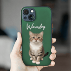 Custom Cat Photo Green iPhone Case with Text Protective Phone Case - DiyGiftly