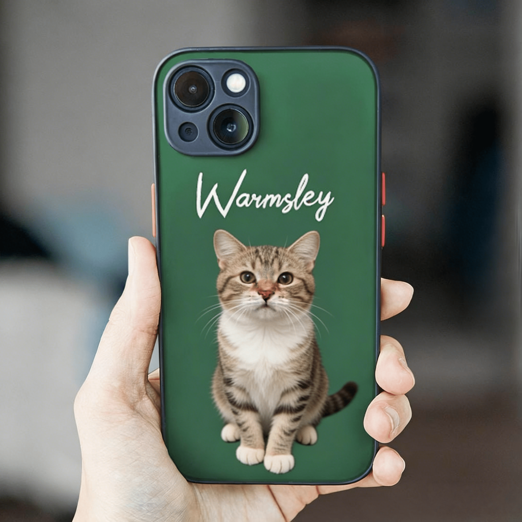 Custom Cat Photo Green iPhone Case with Text Protective Phone Case - DiyGiftly