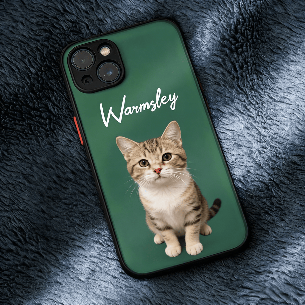 Custom Cat Photo Green iPhone Case with Text Protective Phone Case - DiyGiftly